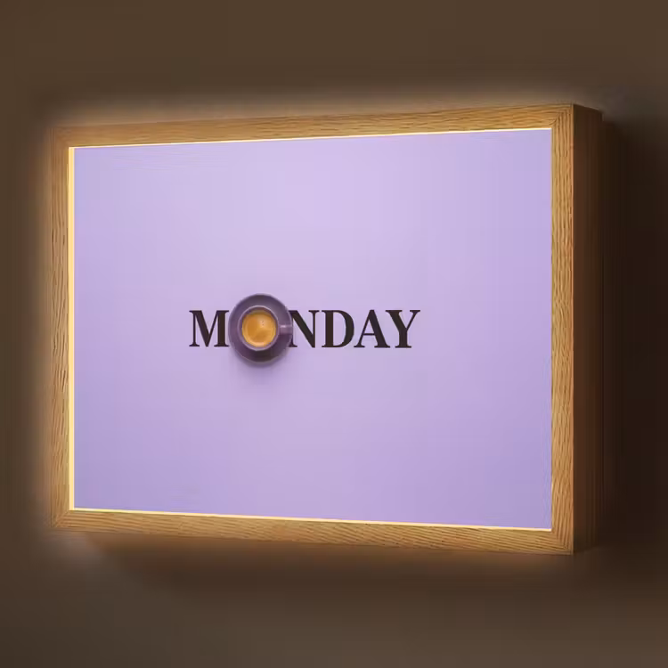 Maandag - Mok - Koffie - Paars Light Box met batterij (Wandlamp) middel -z3d_website