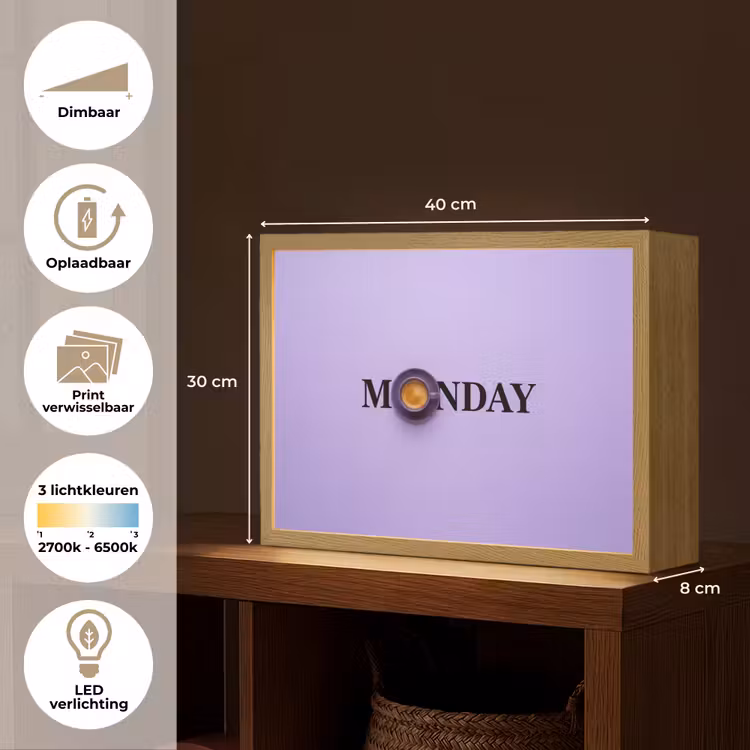 Maandag - Mok - Koffie - Paars Light Box met batterij (Wandlamp) middel -USP_websiteoverzichtNL