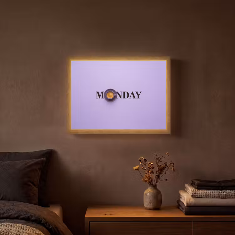 Maandag - Mok - Koffie - Paars Light Box met batterij (Wandlamp) middel -sfeer4
