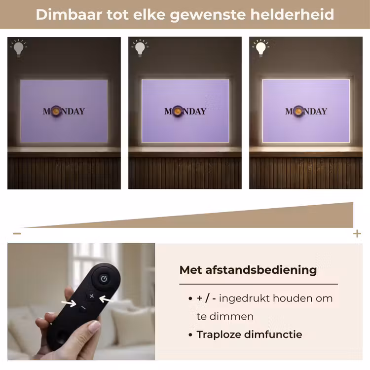 Maandag - Mok - Koffie - Paars Light Box met batterij (Wandlamp) middel -USP_dimbaarNL