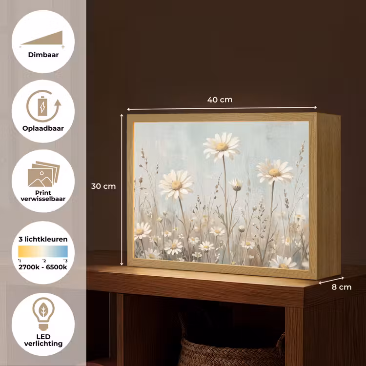 Madelief - Illustratie - Wit Light Box met batterij (Wandlamp) middel -USP_websiteoverzichtNL