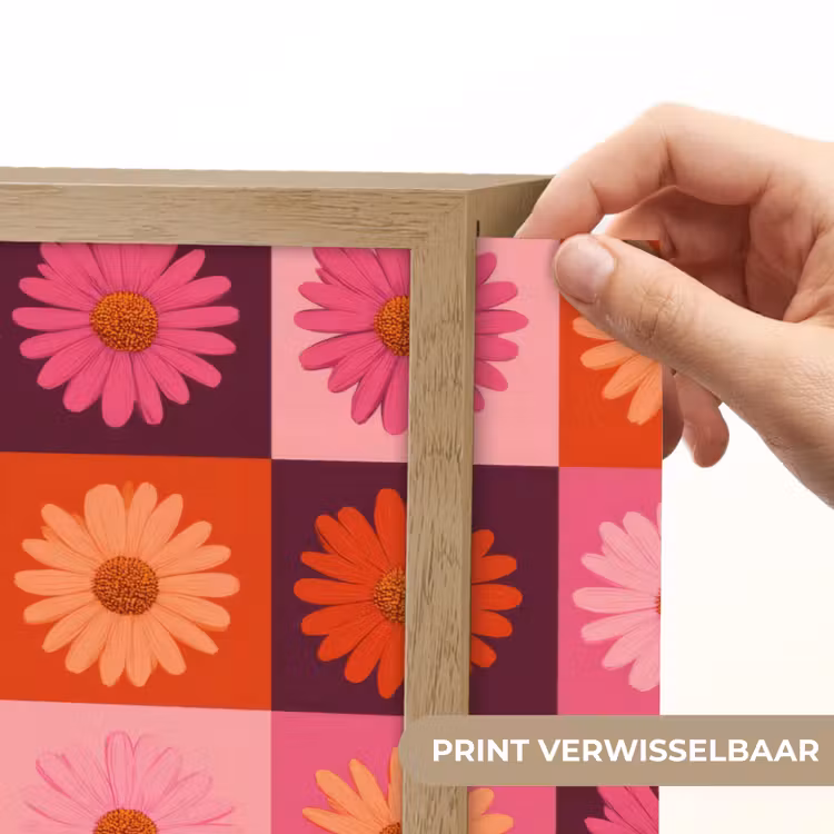 Madeliefjes - Dambord - Retro - Roze - Oranje Light Box met batterij (Wandlamp) middel 907 -USP_websiteprintNL