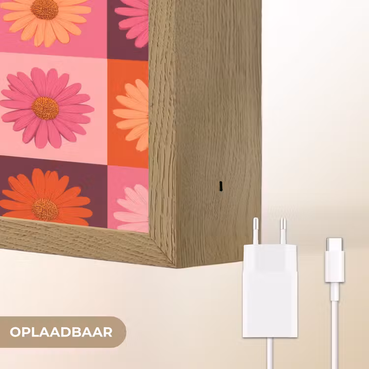 Madeliefjes - Dambord - Retro - Roze - Oranje Light Box met batterij (Wandlamp) middel 907 -USP_websiteoplaadbaarNL