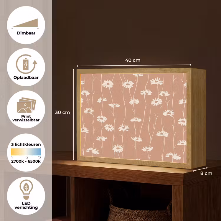 Madeliefjes - Subtiel - Terracotta Light Box met batterij (Wandlamp) middel 907 -USP_websiteoverzichtNL