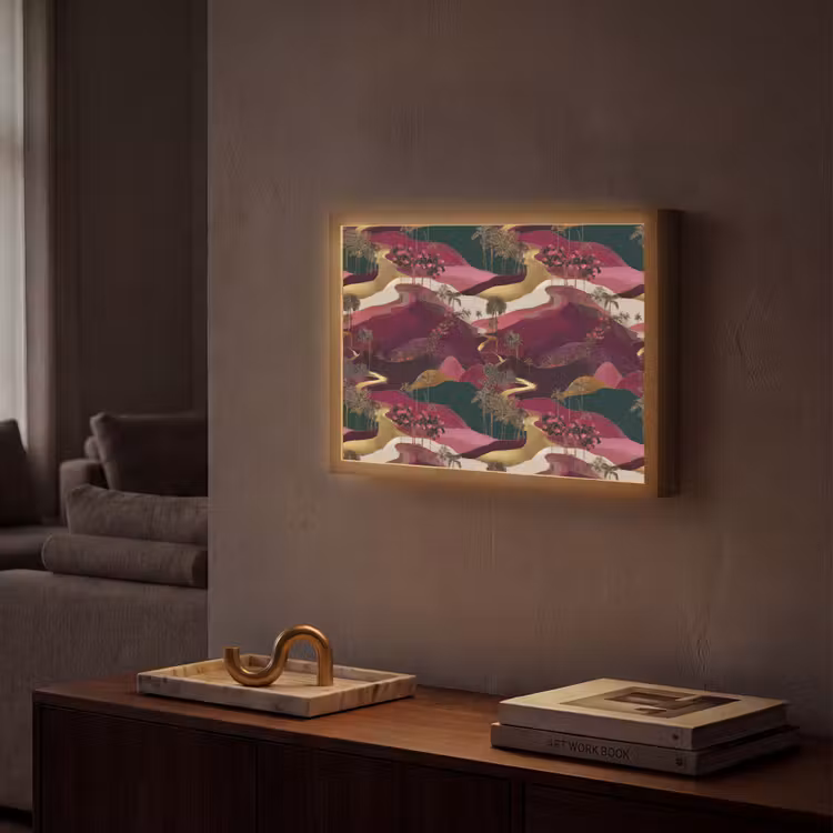 Magisch - Palmbomen - Goud Light Box met batterij (Wandlamp) middel 907 -sfeer1