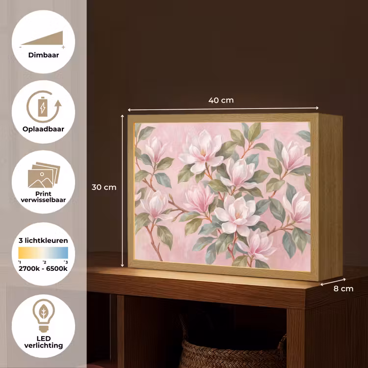 Magnolia's - Patroon - Roze Light Box met batterij (Wandlamp) middel -USP_websiteoverzichtNL