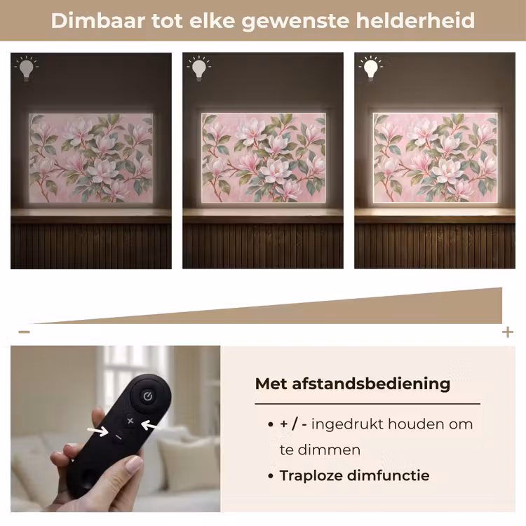 Magnolia's - Patroon - Roze Light Box met batterij (Wandlamp) middel -USP_dimbaarNL