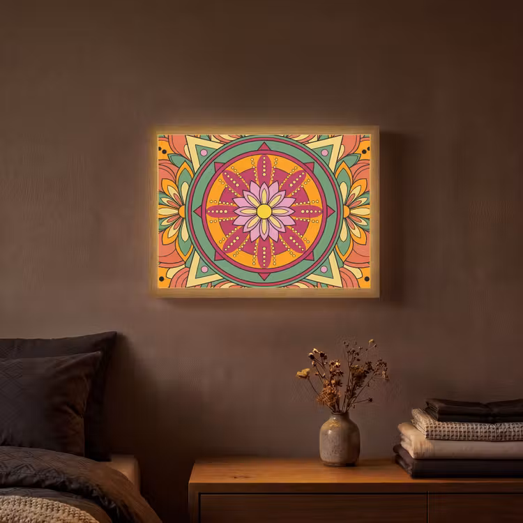 Mandala - Bloemen - Abstract - Kleurrijk Light Box met batterij (Wandlamp) middel -sfeer4