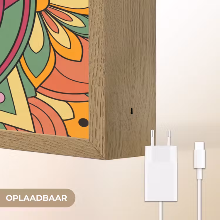 Mandala - Bloemen - Abstract - Kleurrijk Light Box met batterij (Wandlamp) middel -USP_websiteoplaadbaarNL