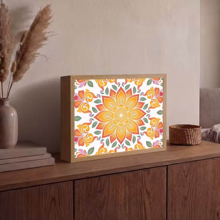 Mandala - Bloemen - Decoratie - Kleurrijk - Abstract Light Box met batterij (Wandlamp) middel -sfeer2