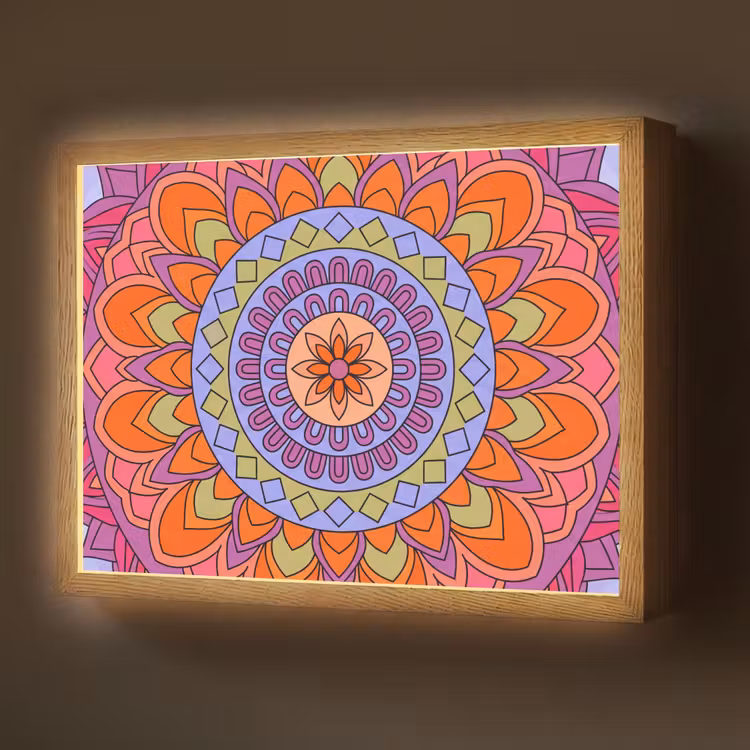 Mandala - Cirkel - Abstract - Kleurrijk - Patroon Light Box met batterij (Wandlamp) middel -z3d_website