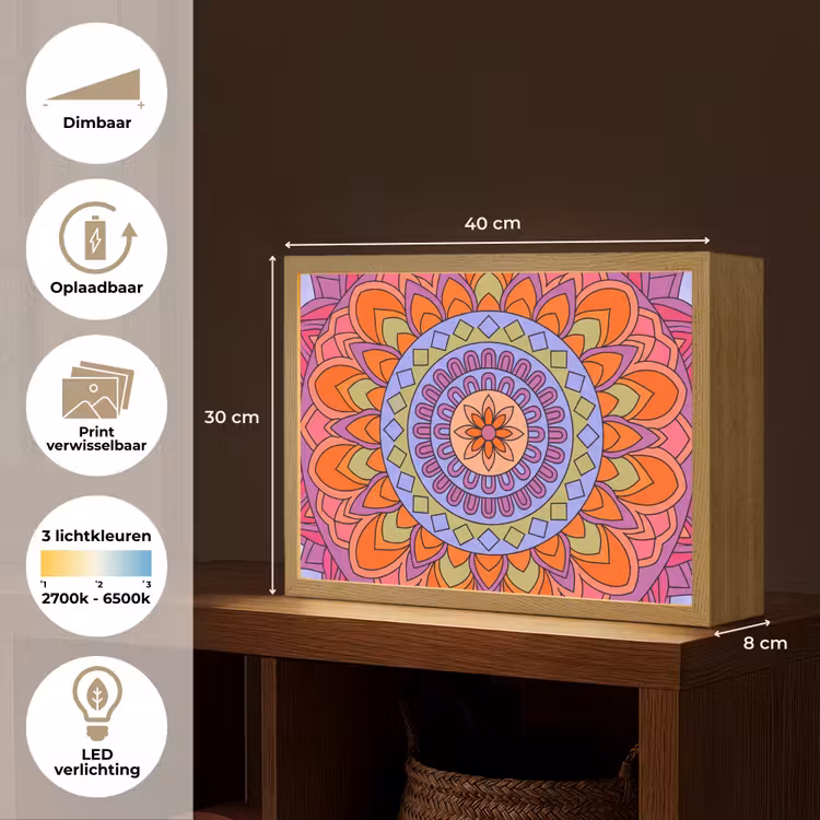 Mandala - Cirkel - Abstract - Kleurrijk - Patroon Light Box met batterij (Wandlamp) middel -USP_websiteoverzichtNL