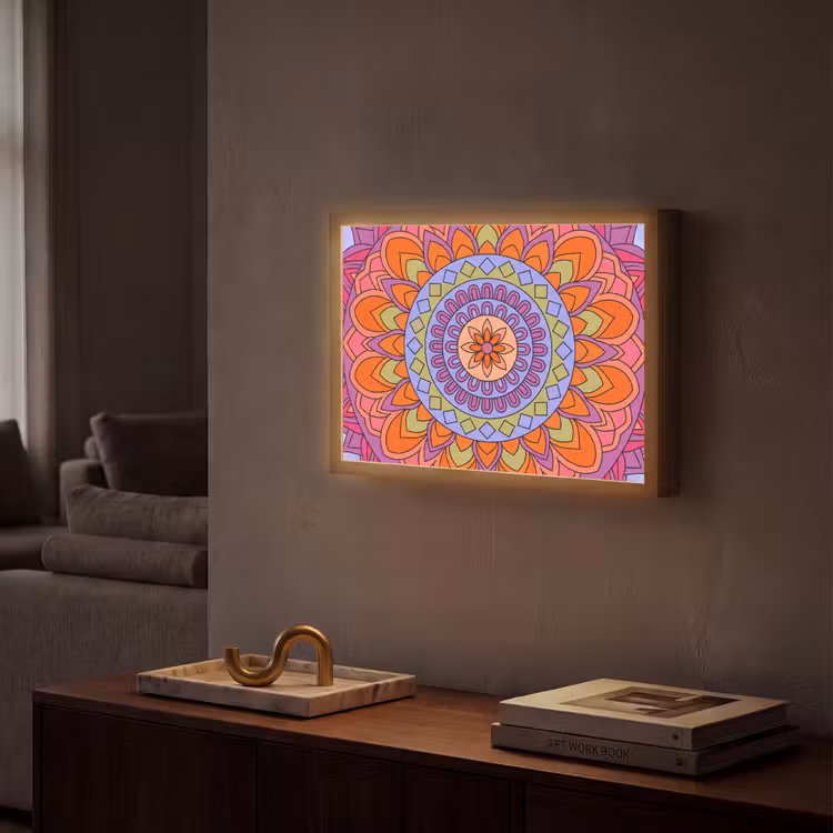 Mandala - Cirkel - Abstract - Kleurrijk - Patroon Light Box met batterij (Wandlamp) middel -sfeer1