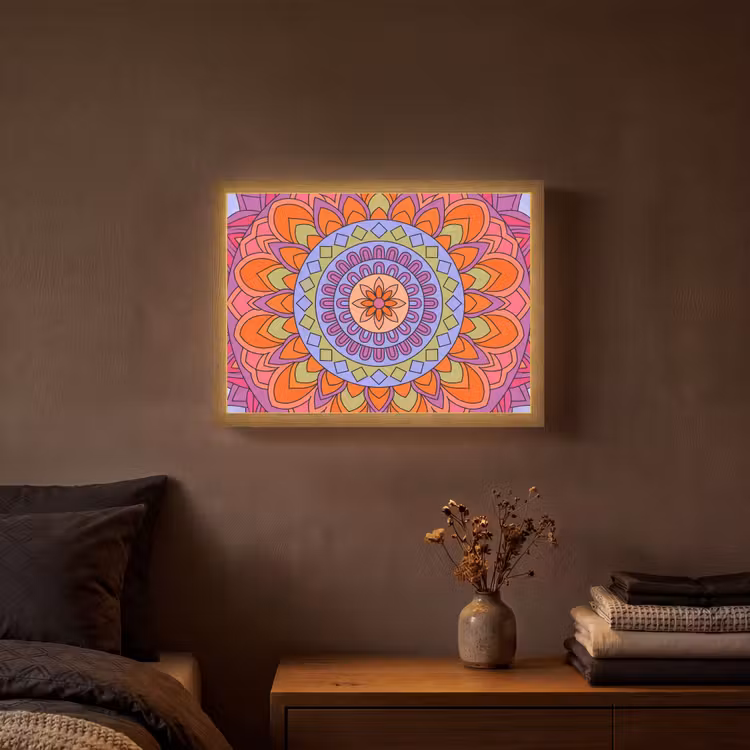 Mandala - Cirkel - Abstract - Kleurrijk - Patroon Light Box met batterij (Wandlamp) middel -sfeer4