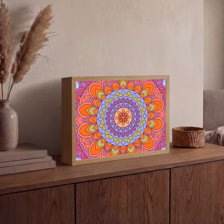 Mandala - Cirkel - Abstract - Kleurrijk - Patroon Light Box met batterij (Wandlamp) middel -sfeer2