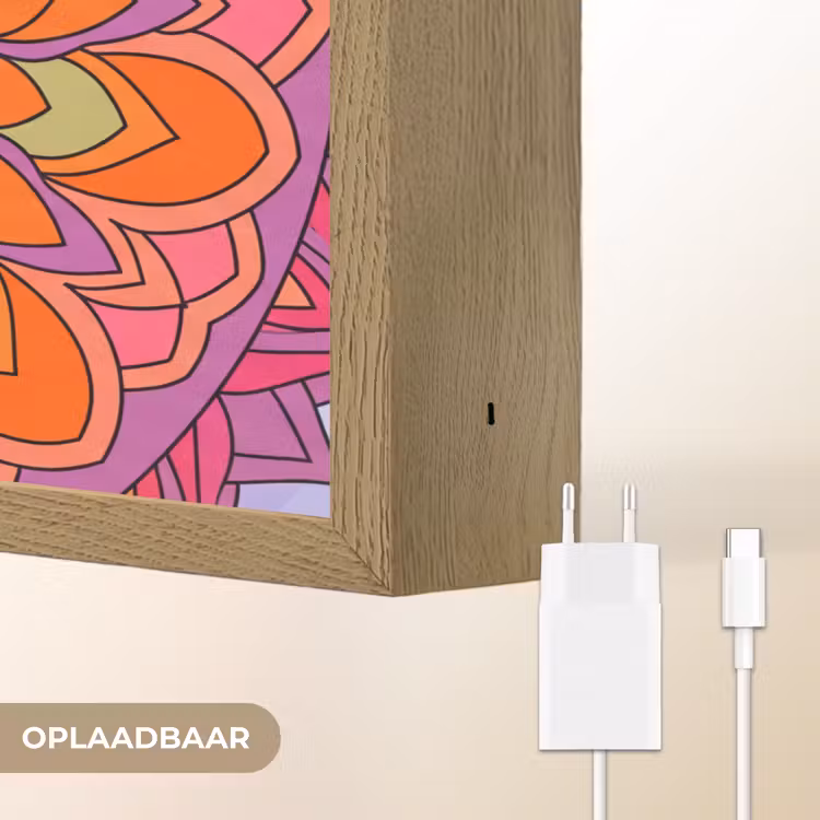 Mandala - Cirkel - Abstract - Kleurrijk - Patroon Light Box met batterij (Wandlamp) middel -USP_websiteoplaadbaarNL