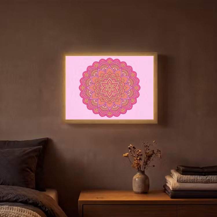 Mandala - Cirkel - Spiritueel - Oosters - Roze Light Box met batterij (Wandlamp) middel -sfeer4