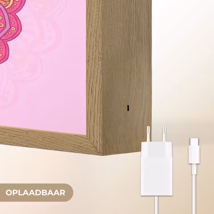 Mandala - Cirkel - Spiritueel - Oosters - Roze Light Box met batterij (Wandlamp) middel -USP_websiteoplaadbaarNL