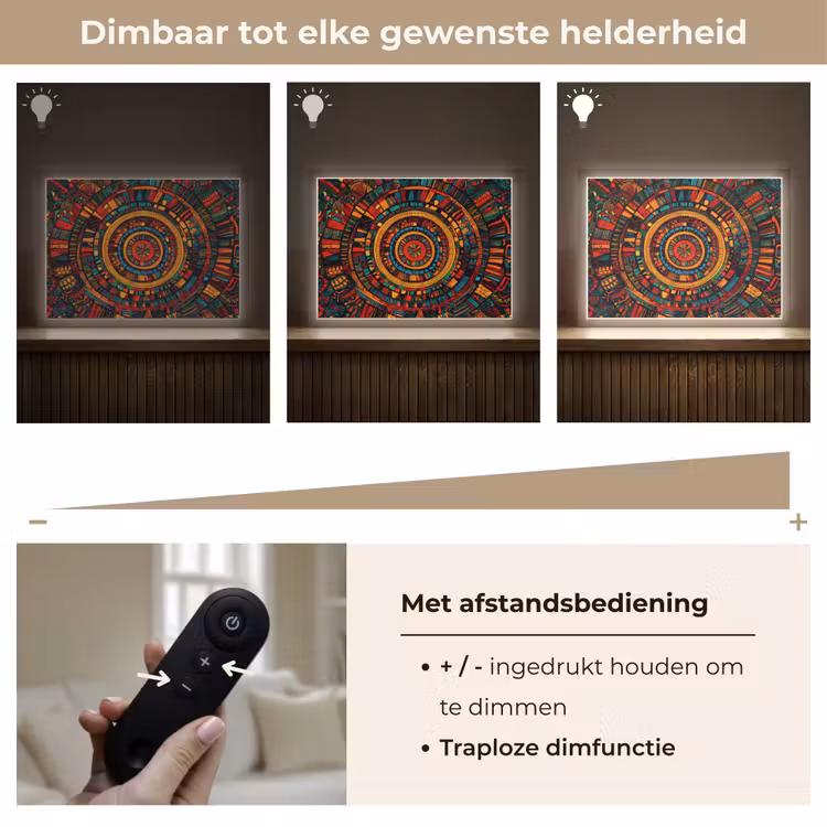 Mandala - Cirkels - Patronen Light Box met batterij (Wandlamp) middel -USP_dimbaarNL