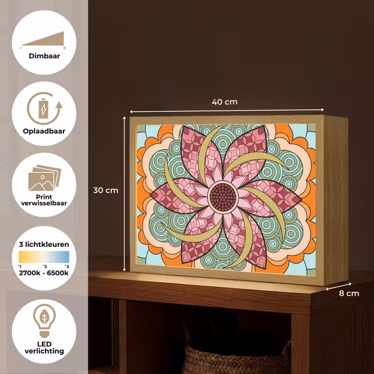 Mandala - Geometrisch - Kunst - Decoratief - Kleurrijk Light Box met batterij (Wandlamp) middel -USP_websiteoverzichtNL