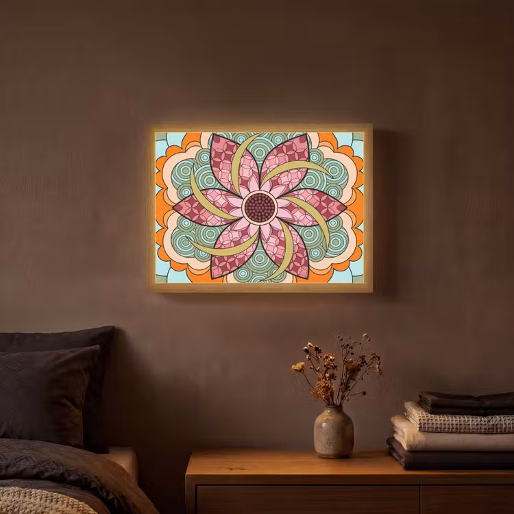 Mandala - Geometrisch - Kunst - Decoratief - Kleurrijk Light Box met batterij (Wandlamp) middel -sfeer4