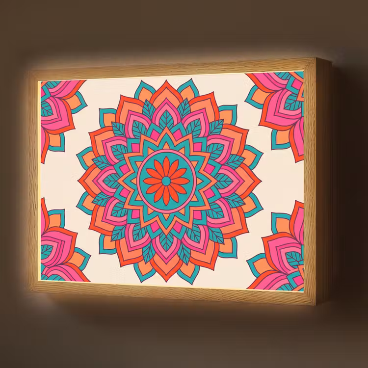 Mandala - Patroon - Abstract - Kleurrijk - Modern Light Box met batterij (Wandlamp) middel -z3d_website