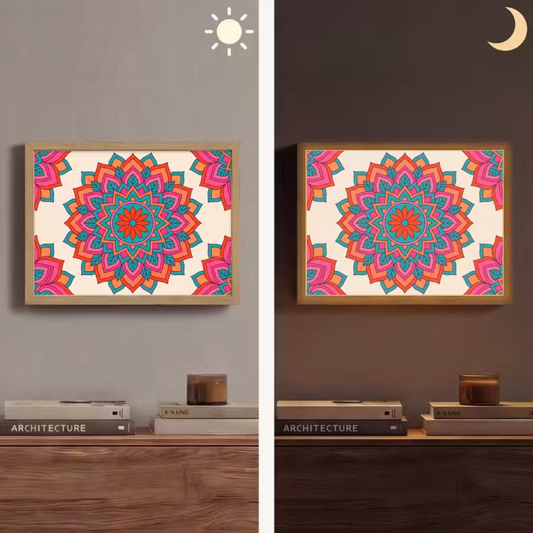 Mandala - Patroon - Abstract - Kleurrijk - Modern Light Box met batterij (Wandlamp) middel -sfeer3