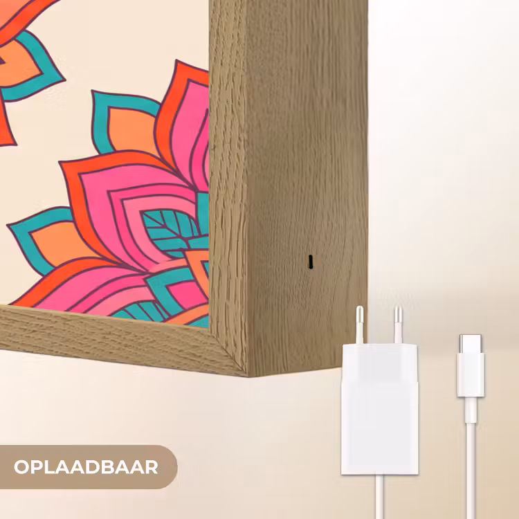 Mandala - Patroon - Abstract - Kleurrijk - Modern Light Box met batterij (Wandlamp) middel -USP_websiteoplaadbaarNL