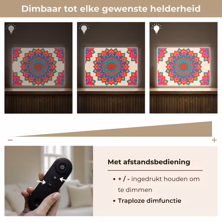 Mandala - Patroon - Abstract - Kleurrijk - Modern Light Box met batterij (Wandlamp) middel -USP_dimbaarNL