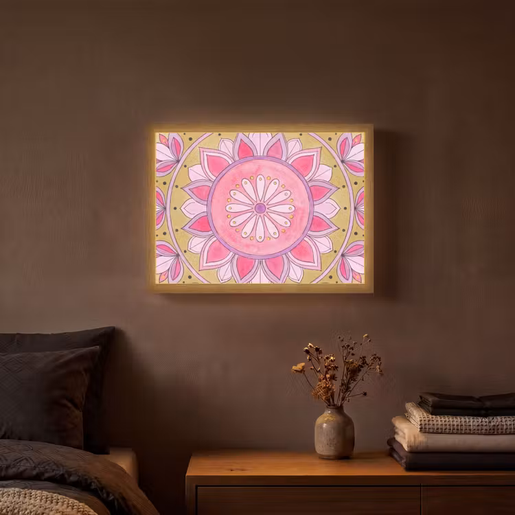 Mandala - Patroon - Kunst - Aquarel - Roze Light Box met batterij (Wandlamp) middel -sfeer4