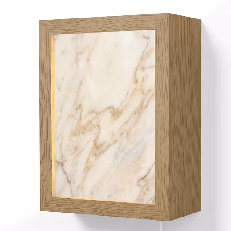 Marmer - Ader - Abstract - Wit - Goud Light Box met kabel (Wandlamp) klein -3d