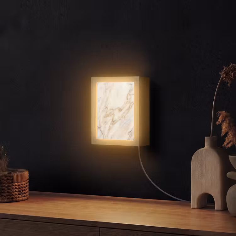 Marmer - Ader - Abstract - Wit - Goud Light Box met kabel (Wandlamp) klein -sfeer1