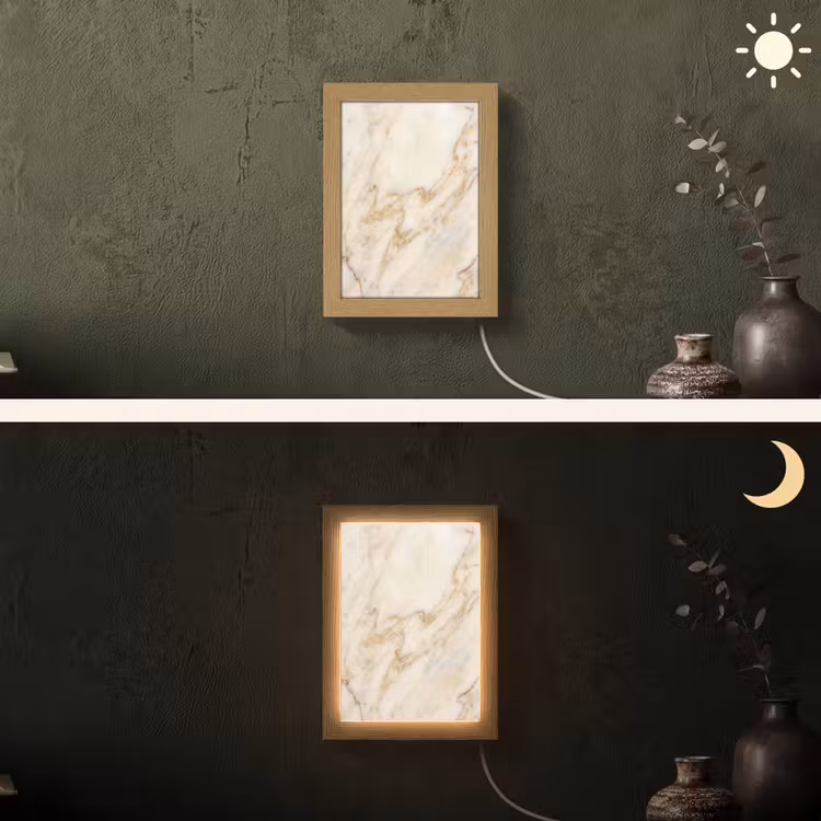 Marmer - Ader - Abstract - Wit - Goud Light Box met kabel (Wandlamp) klein -sfeer3