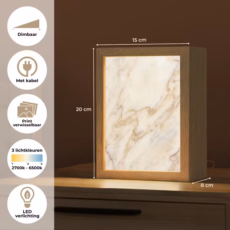 Marmer - Ader - Abstract - Wit - Goud Light Box met kabel (Wandlamp) klein -USP_websiteoverzichtNL