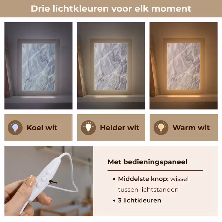 Marmer - Ader - Patroon - Abstract - Grijs Light Box met kabel (Wandlamp) klein -USP_lichtkleurNL
