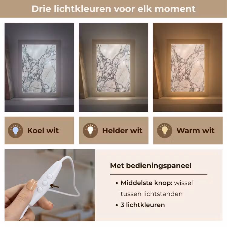 Marmer - Aderen - Patroon - Wit - Grijs Light Box met kabel (Wandlamp) klein -USP_lichtkleurNL