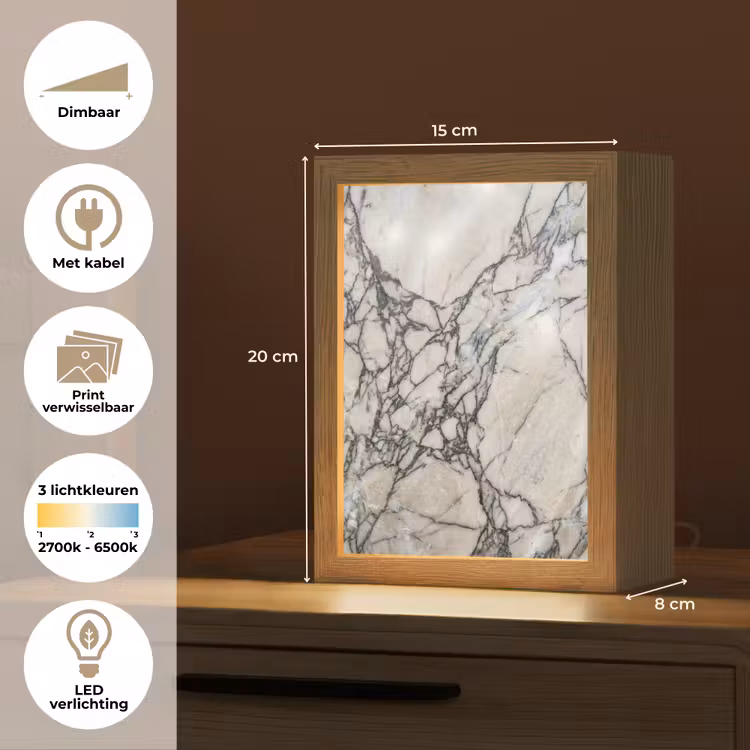 Marmer - Aderen - Patroon - Wit - Grijs Light Box met kabel (Wandlamp) klein -USP_websiteoverzichtNL