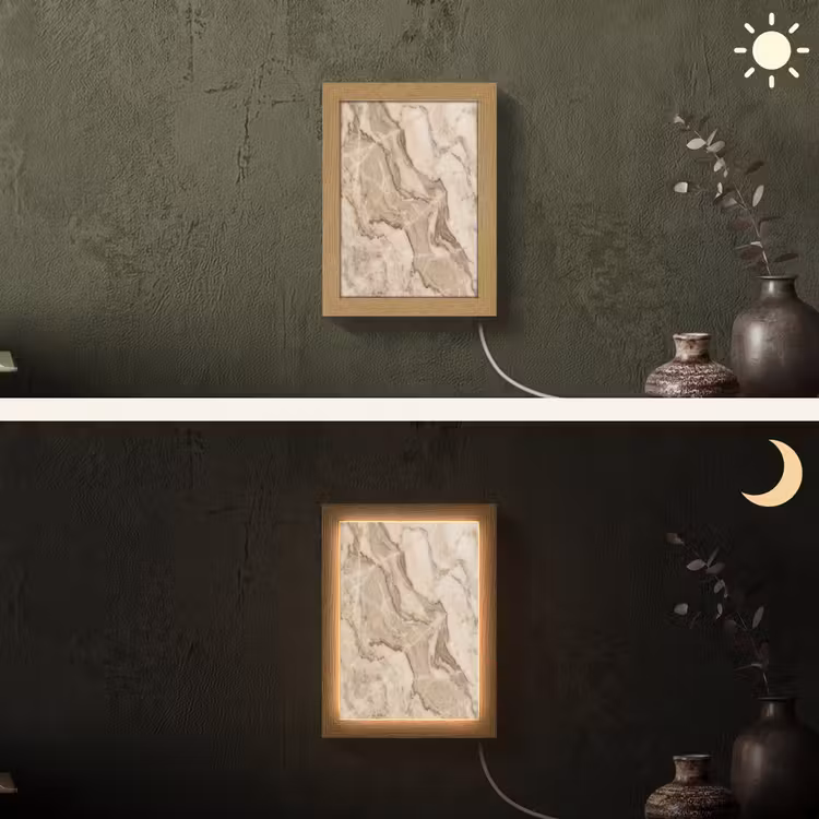 Marmer - Aderen - Textuur - Beige - Modern Light Box met kabel (Wandlamp) klein -sfeer3