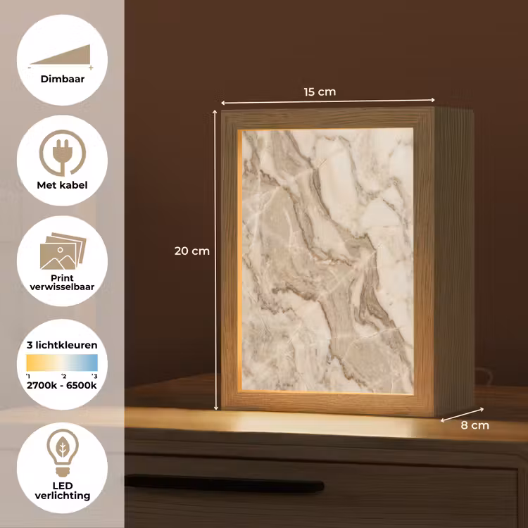 Marmer - Aderen - Textuur - Beige - Modern Light Box met kabel (Wandlamp) klein -USP_websiteoverzichtNL
