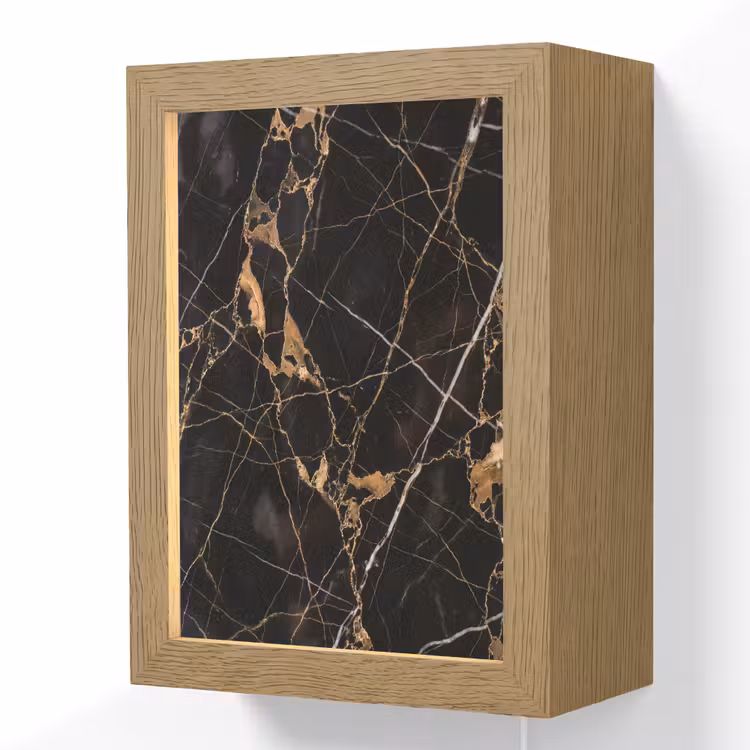Marmer - Goud - Abstract - Zwart Light Box met kabel (Wandlamp) klein -3d