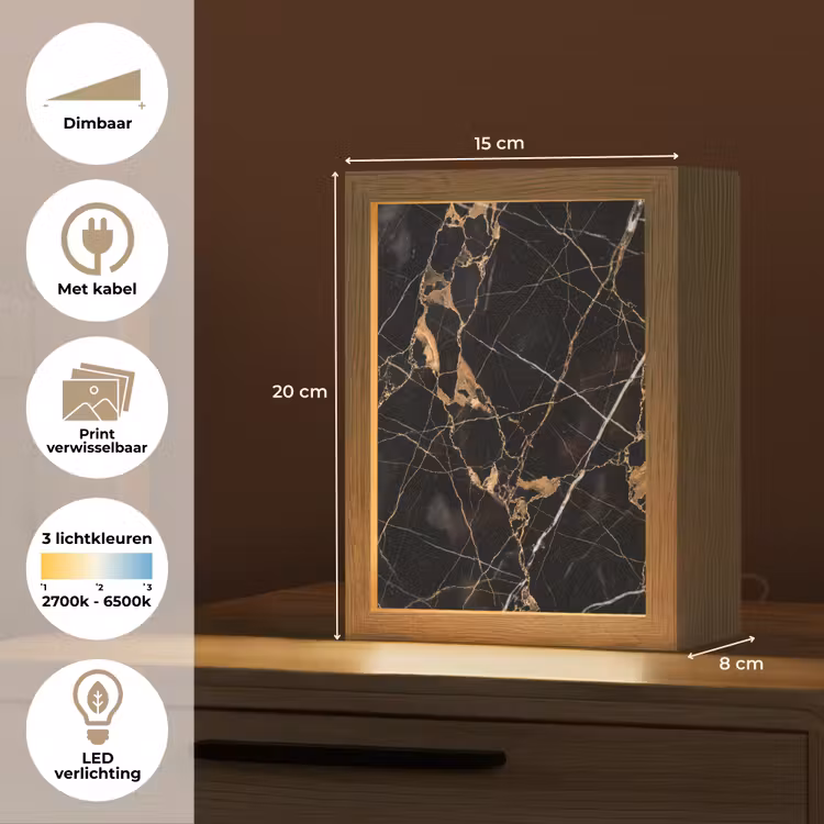 Marmer - Goud - Abstract - Zwart Light Box met kabel (Wandlamp) klein -USP_websiteoverzichtNL