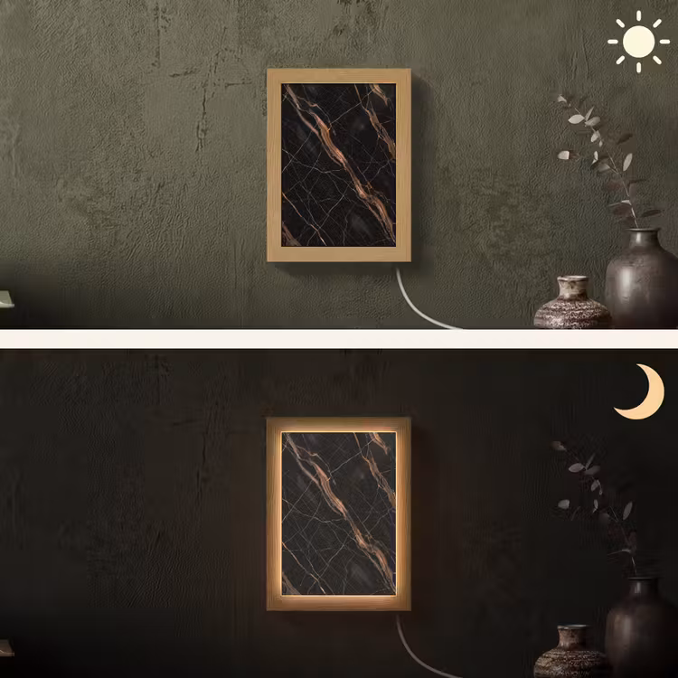 Marmer - Goud - Patroon - Luxe - Zwart Light Box met kabel (Wandlamp) klein -sfeer3