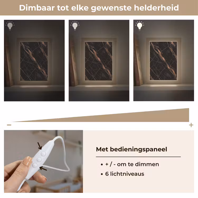 Marmer - Goud - Patroon - Luxe - Zwart Light Box met kabel (Wandlamp) klein -USP_dimbaarNL