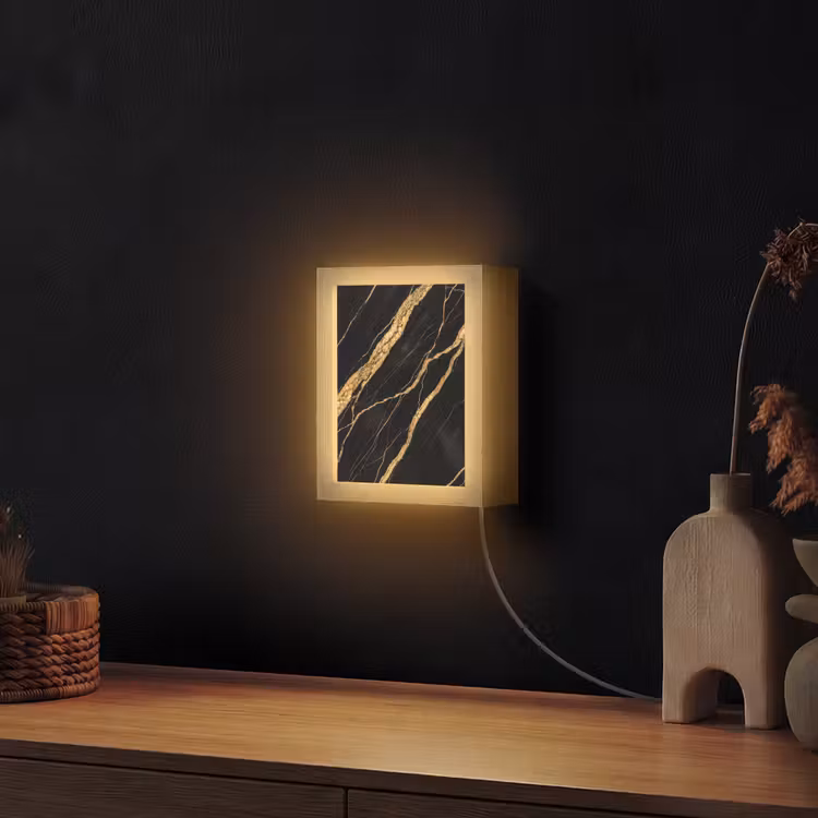 Marmer - Goud - Textuur - Abstract - Zwart Light Box met kabel (Wandlamp) klein -sfeer1