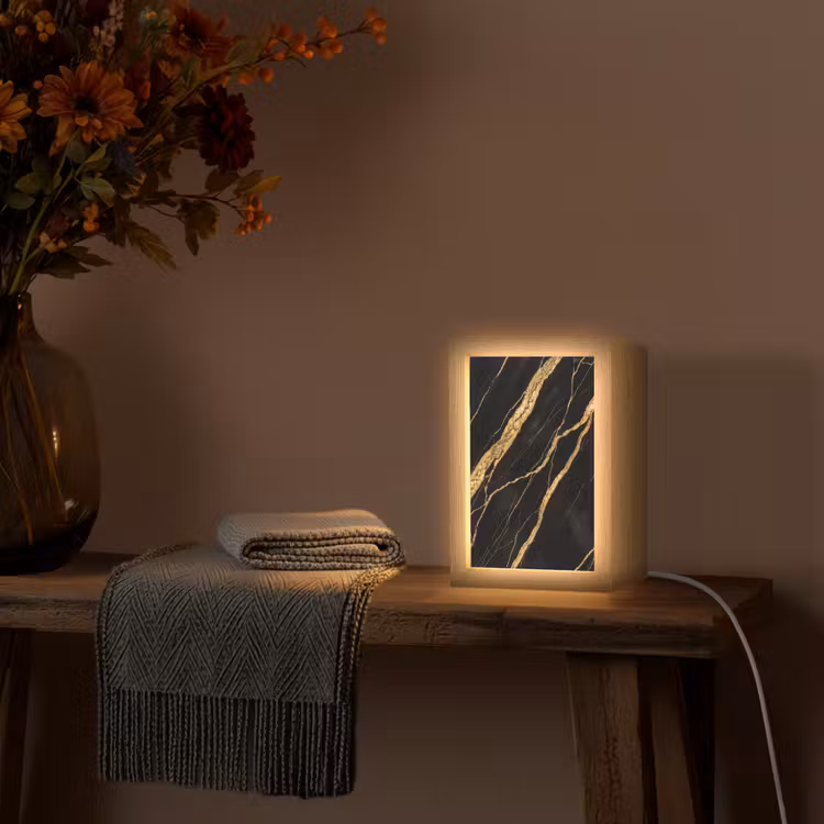 Marmer - Goud - Textuur - Abstract - Zwart Light Box met kabel (Wandlamp) klein -sfeer4