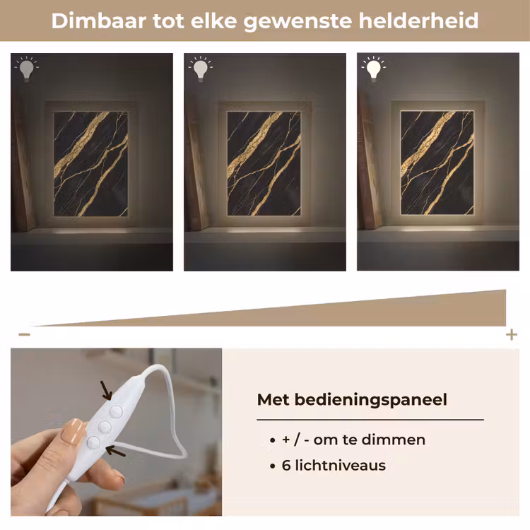 Marmer - Goud - Textuur - Abstract - Zwart Light Box met kabel (Wandlamp) klein -USP_dimbaarNL