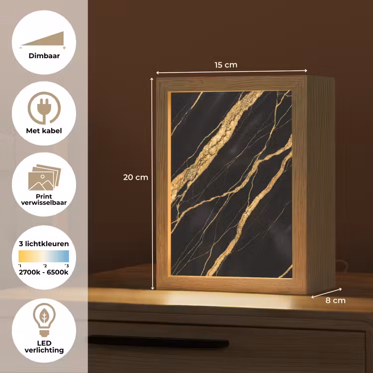Marmer - Goud - Textuur - Abstract - Zwart Light Box met kabel (Wandlamp) klein -USP_websiteoverzichtNL