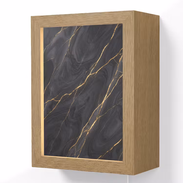 Marmer - Goudaders - Abstract - Modern - Zwart Light Box met kabel (Wandlamp) klein -3d