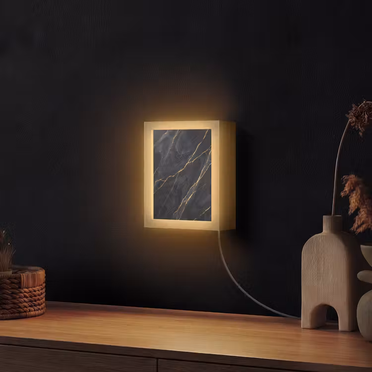 Marmer - Goudaders - Abstract - Modern - Zwart Light Box met kabel (Wandlamp) klein -sfeer1