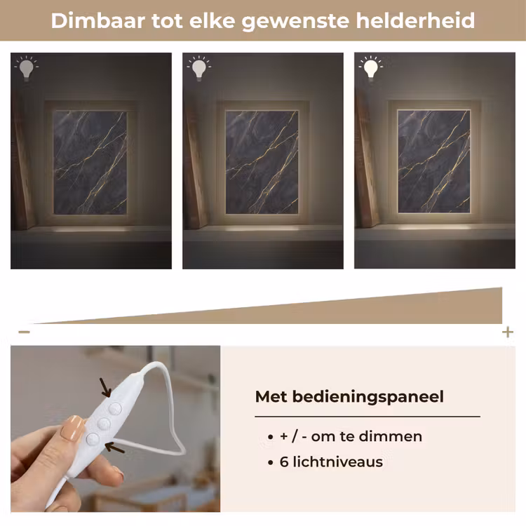 Marmer - Goudaders - Abstract - Modern - Zwart Light Box met kabel (Wandlamp) klein -USP_dimbaarNL